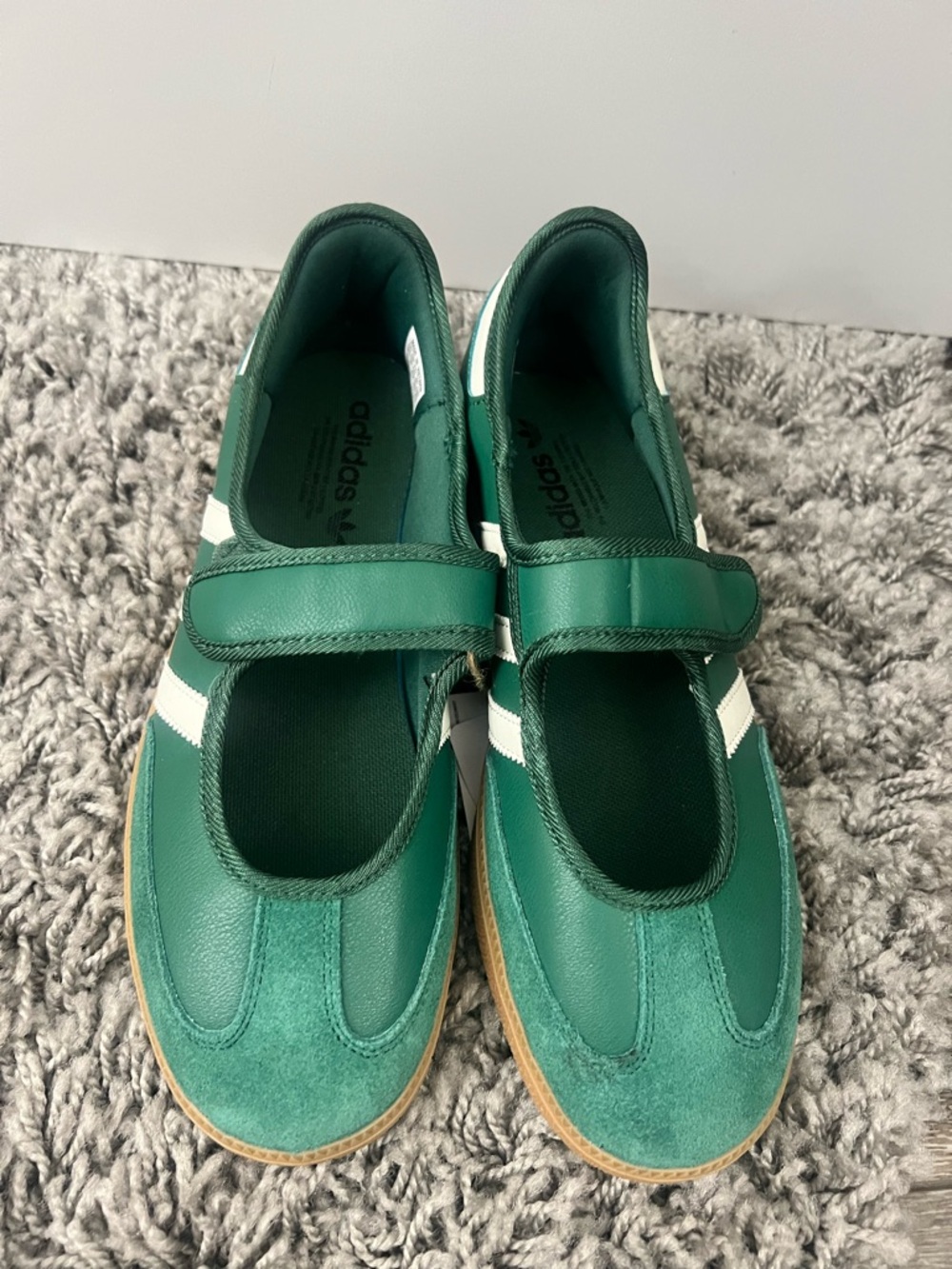 Adidas Green Mary-Jane Sneakers with White Stripes